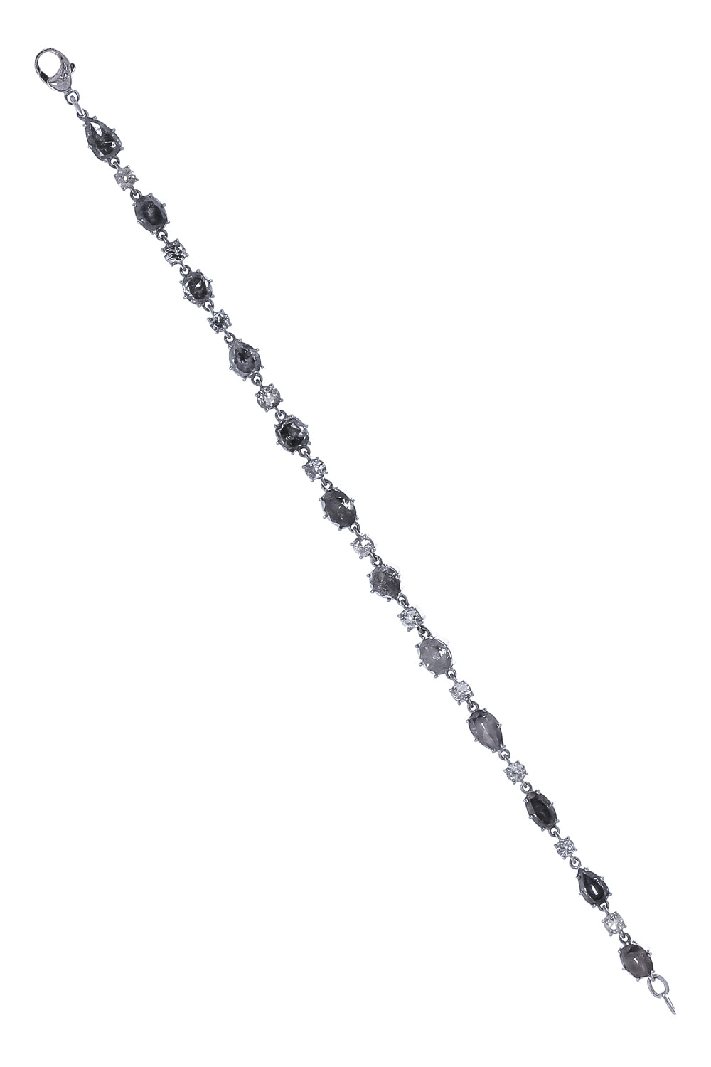 Diamond Grey Mixed Shape Old European Tennis Bracelet-WHITE GOLD-8-JEWELRYFINE JEWELBRACELET O-SYLVA & CIE