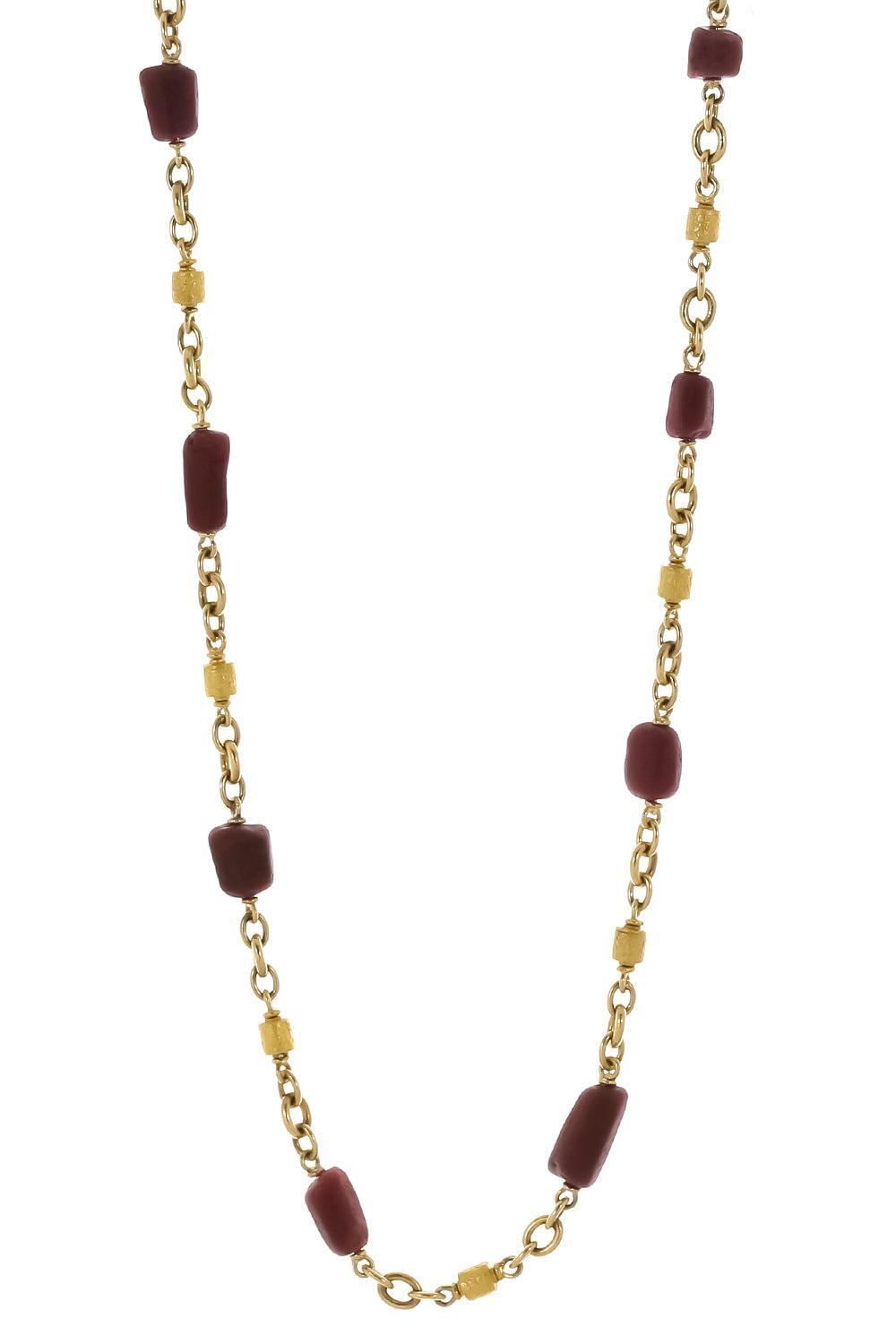 Ruby Bead Nugget Necklace-YELLOW GOLD-JEWELRYFINE JEWELNECKLACE O-SYLVA & CIE