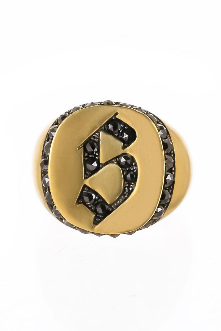 Diamond Black Letter Signet Ring