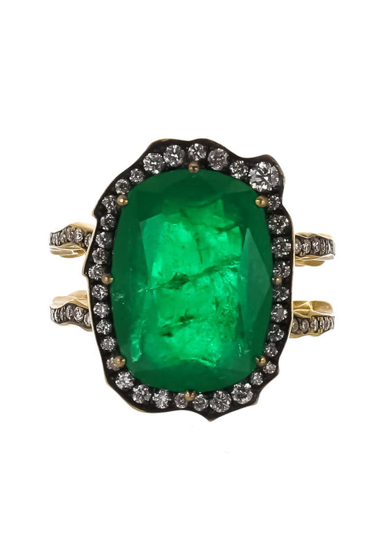 Zambian Emerald Double Shank Ring-YELLOW GOLD-7.5-JEWELRYFINE JEWELRING-SYLVA & CIE