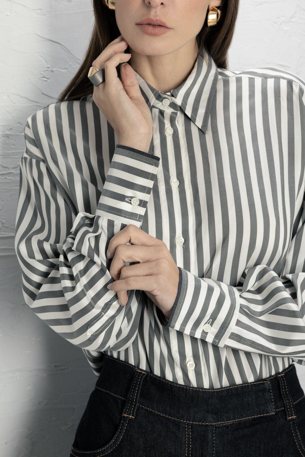 Wide Stripe Relaxed Shirt-STRIPE-XS-CLOTHINGTOPBLOUSE-BRUNELLO CUCINELLI