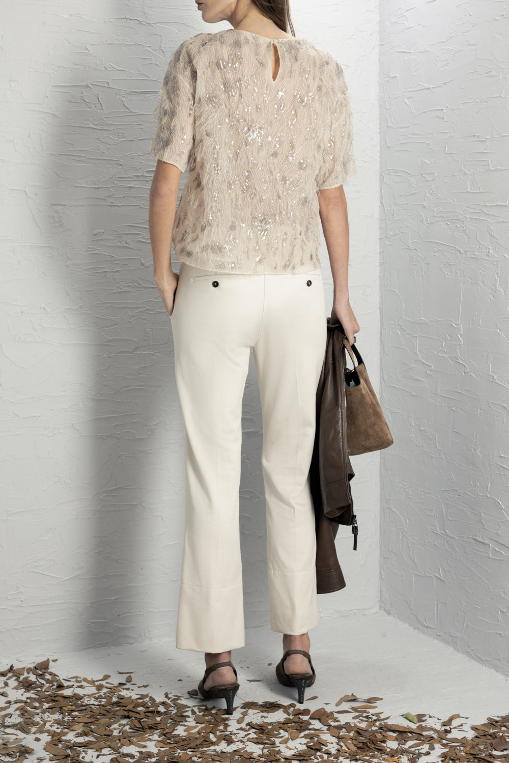 Animalier Sequin Short Sleeve Blouse