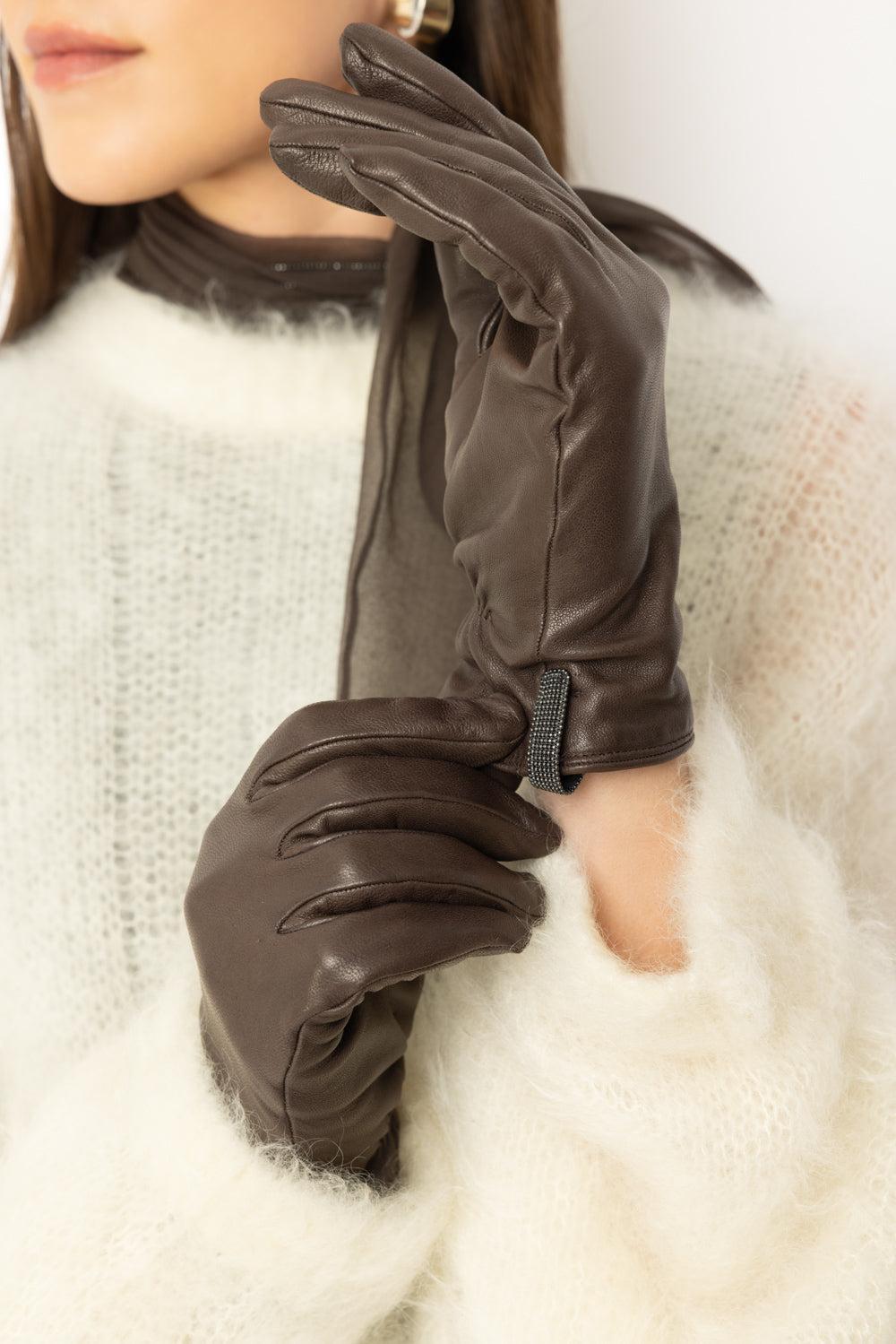 Shiny Biker Gloves-CHOCOLATE-M-ACCESSORIEGLOVES-BRUNELLO CUCINELLI