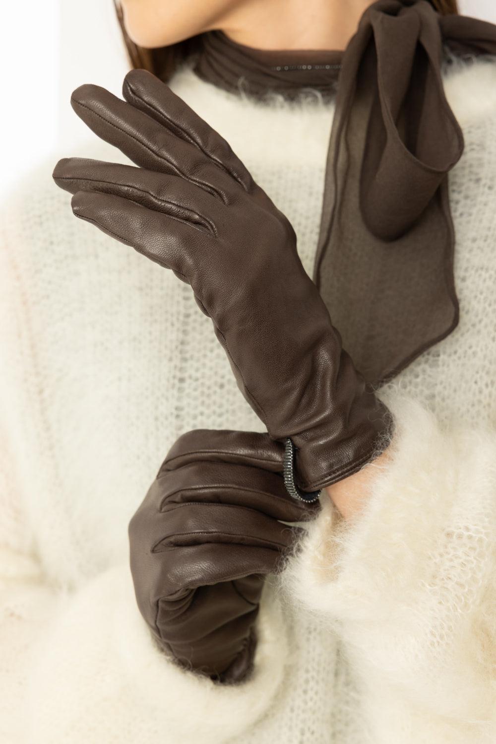 Shiny Biker Gloves-CHOCOLATE-M-ACCESSORIEGLOVES-BRUNELLO CUCINELLI