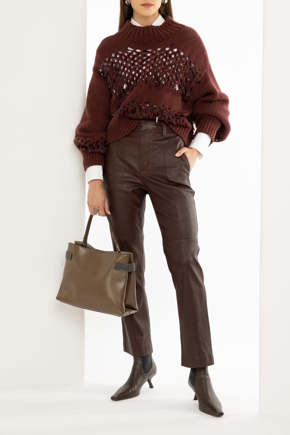 Net Stitch Embroidered Sweater-RED WINE-XS-CLOTHINGTOPSWEATER-BRUNELLO CUCINELLI