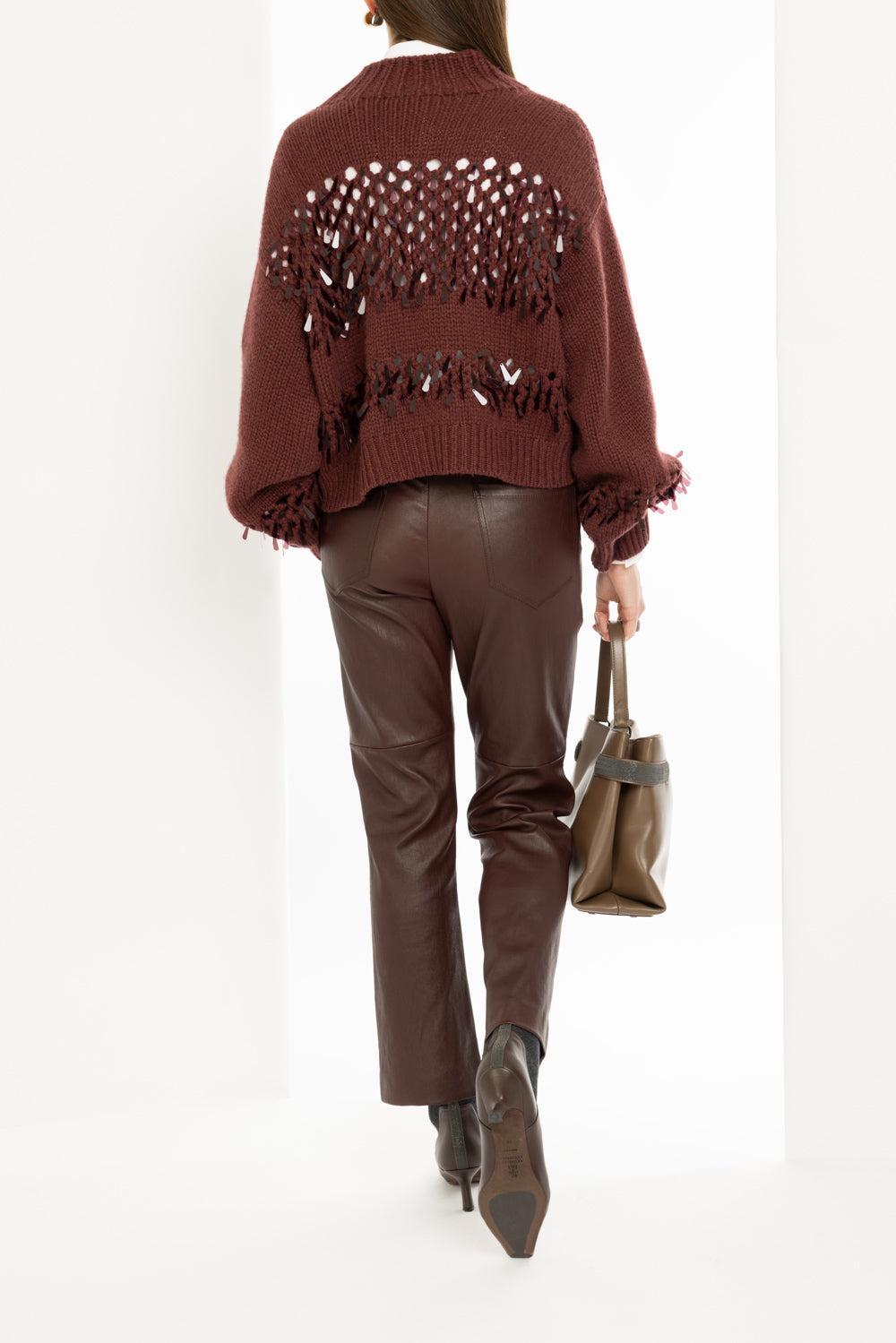 Net Stitch Embroidered Sweater-RED WINE-XS-CLOTHINGTOPSWEATER-BRUNELLO CUCINELLI
