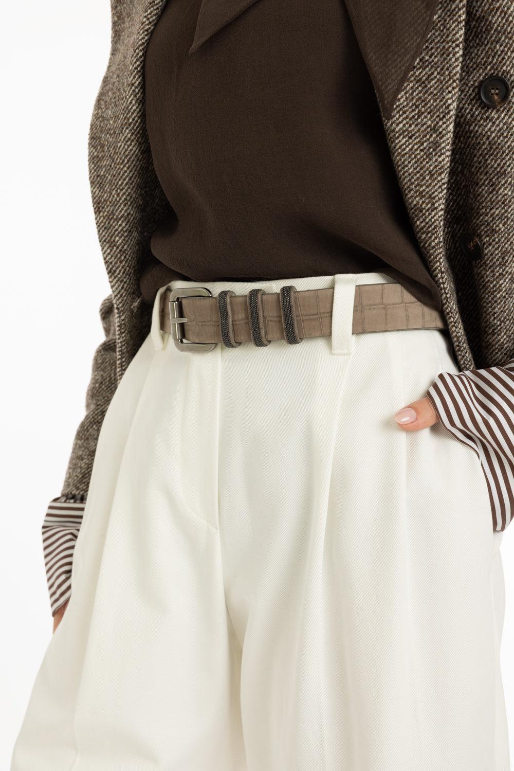 Three Ring Embossed Belt-TAUPE-S-ACCESSORIEBELTS-BRUNELLO CUCINELLI