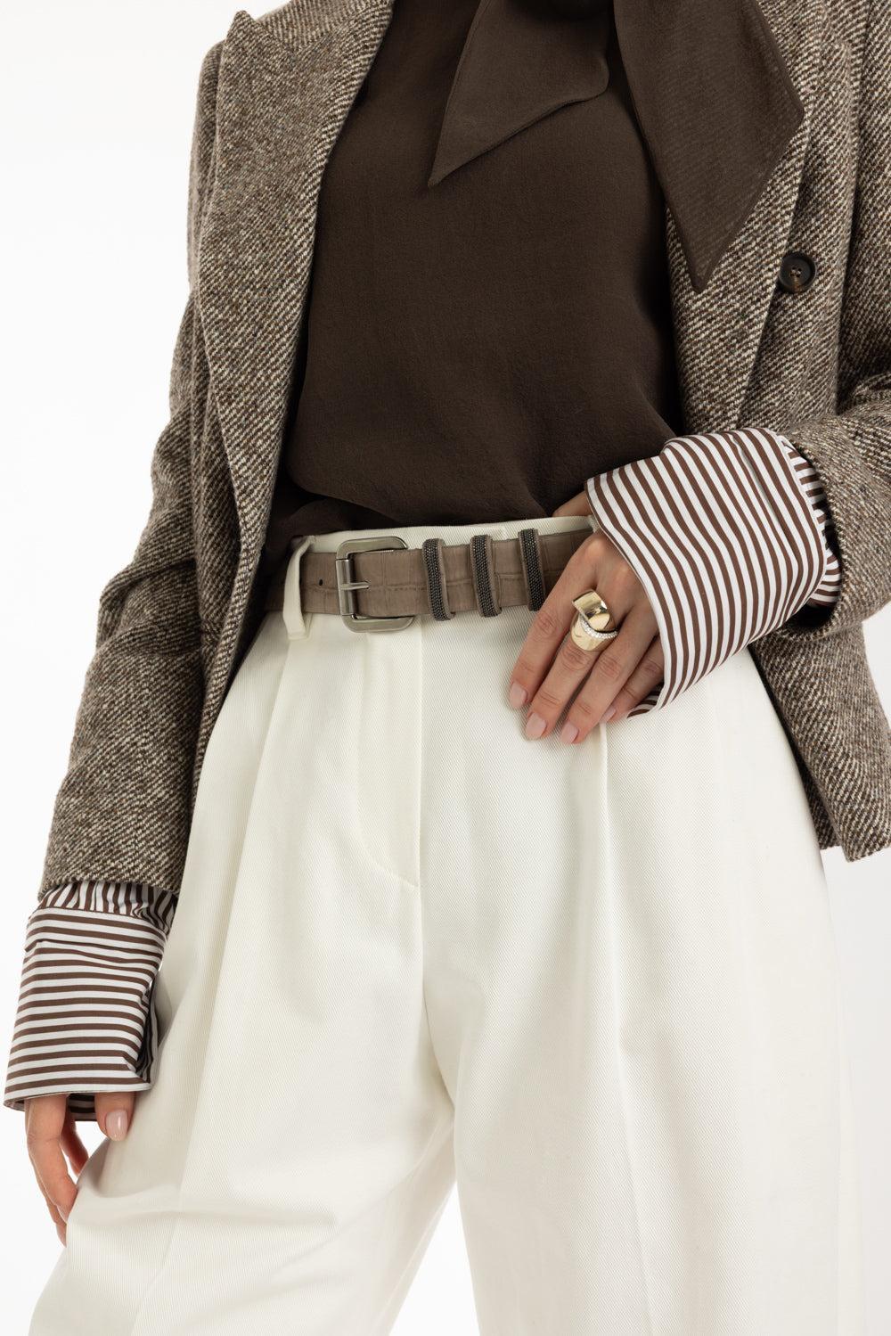Three Ring Embossed Belt-TAUPE-S-ACCESSORIEBELTS-BRUNELLO CUCINELLI