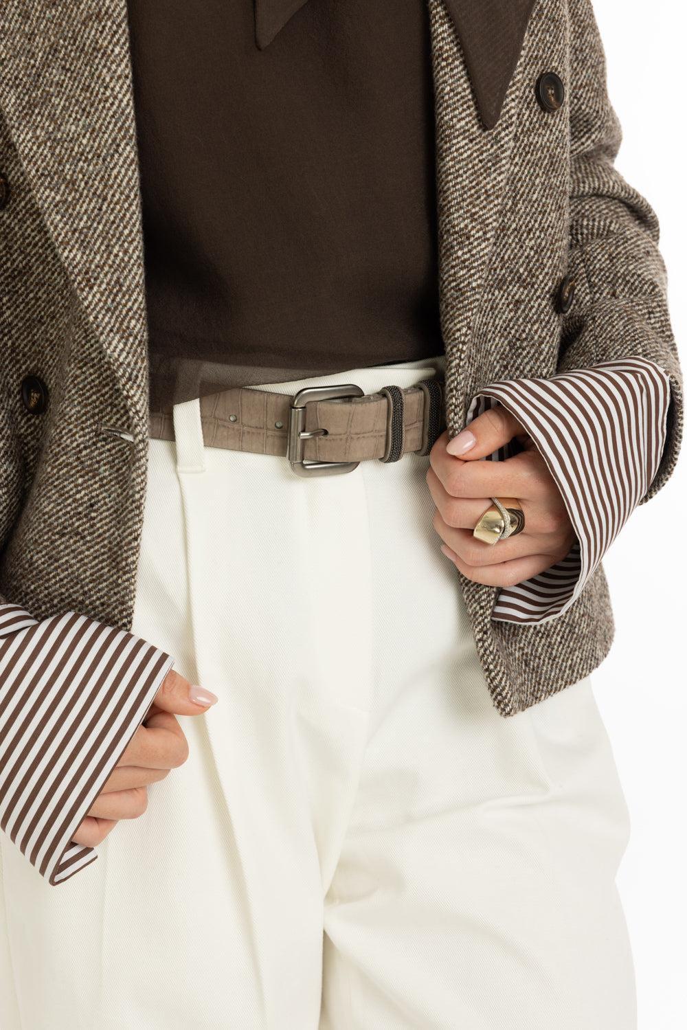 Three Ring Embossed Belt-TAUPE-S-ACCESSORIEBELTS-BRUNELLO CUCINELLI