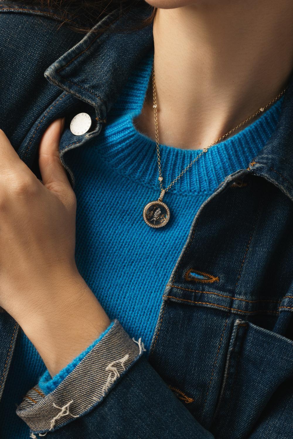 Helios Round Diamond Locket Necklace-YELLOW GOLD-16-JEWELRYFINE JEWELNECKLACE O-LOQUET