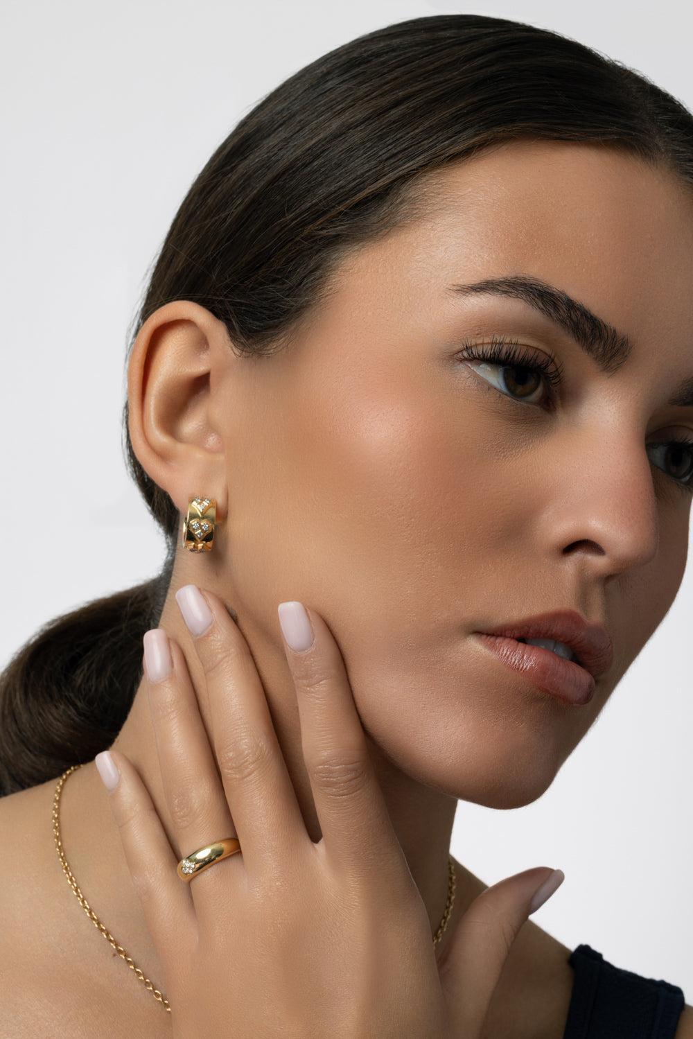 Lucia Diamond Cluster Huggie Earrings-YELLOW GOLD-JEWELRYFINE JEWELEARRING-SARA WEINSTOCK