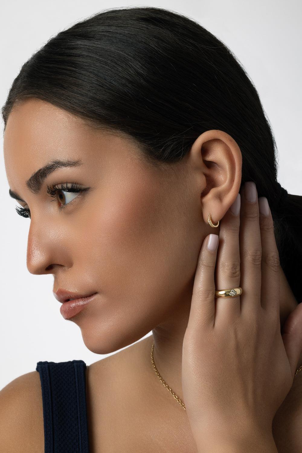 Lucia Diamond Cluster Huggie Earrings-YELLOW GOLD-JEWELRYFINE JEWELEARRING-SARA WEINSTOCK