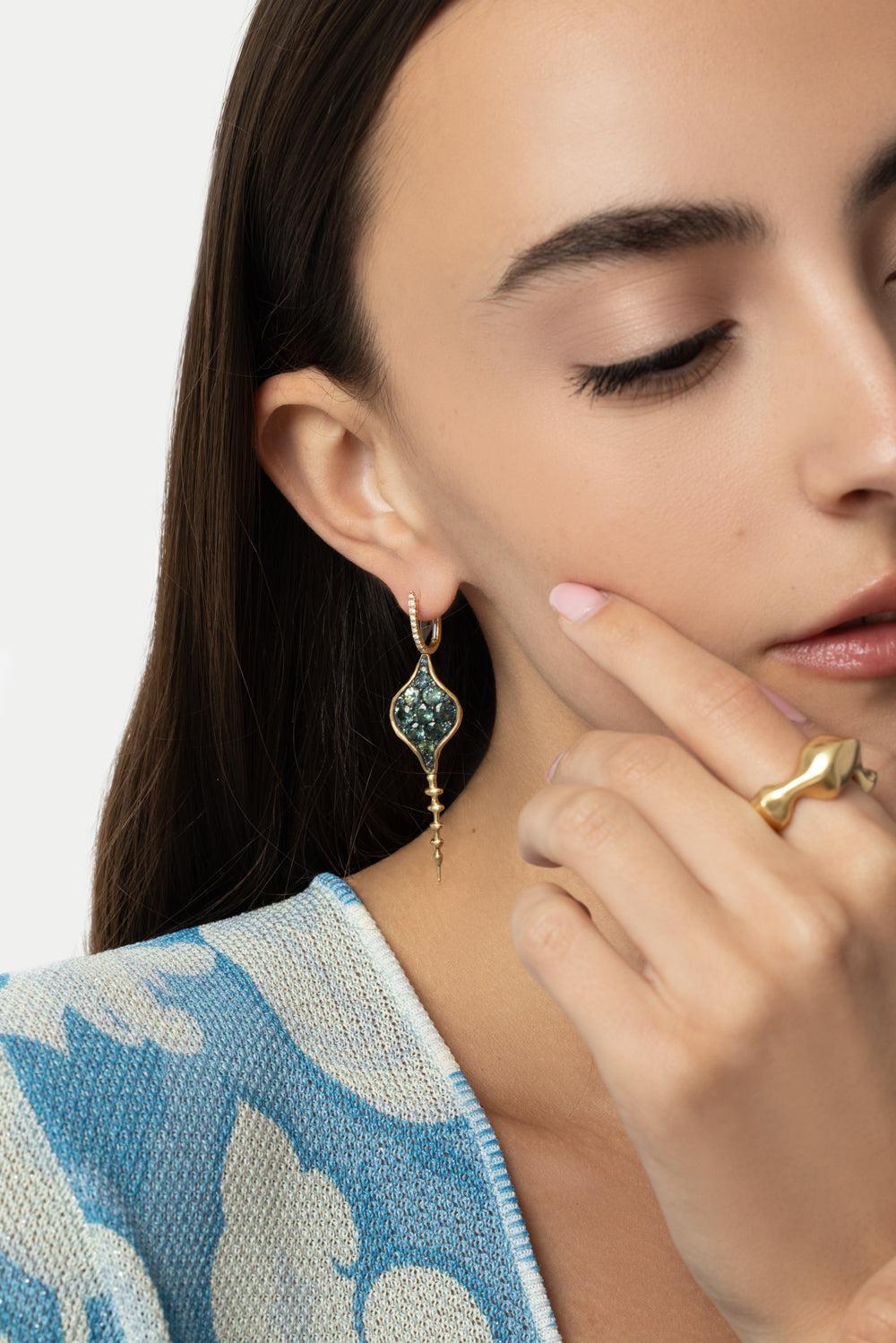 Green Sapphire DiaChrona Earrings-YELLOW GOLD-JEWELRYFINE JEWELEARRING-VRAM