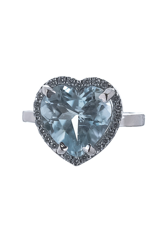 Aquamarine Diamond Heart Ring