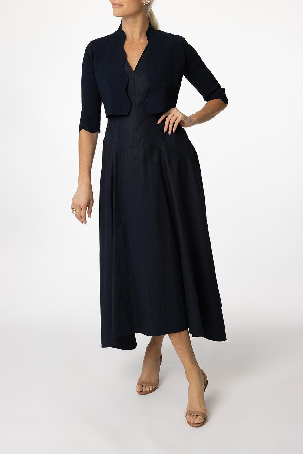 Scallop Knit Bolero - Navy-NAVY-XS-CLOTHINGTOPCARDIGAN-LELA ROSE