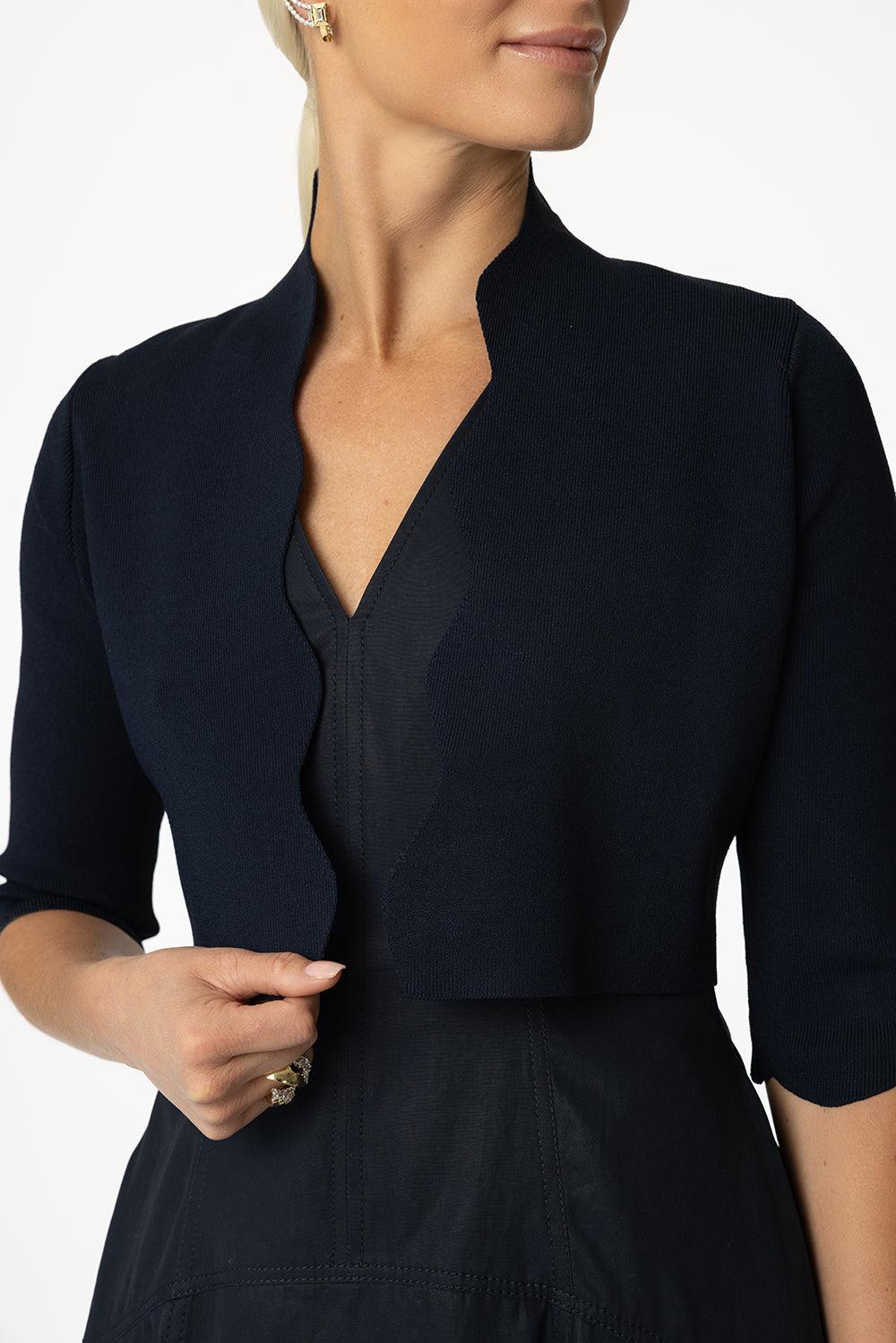 Scallop Knit Bolero - Navy-NAVY-XS-CLOTHINGTOPCARDIGAN-LELA ROSE