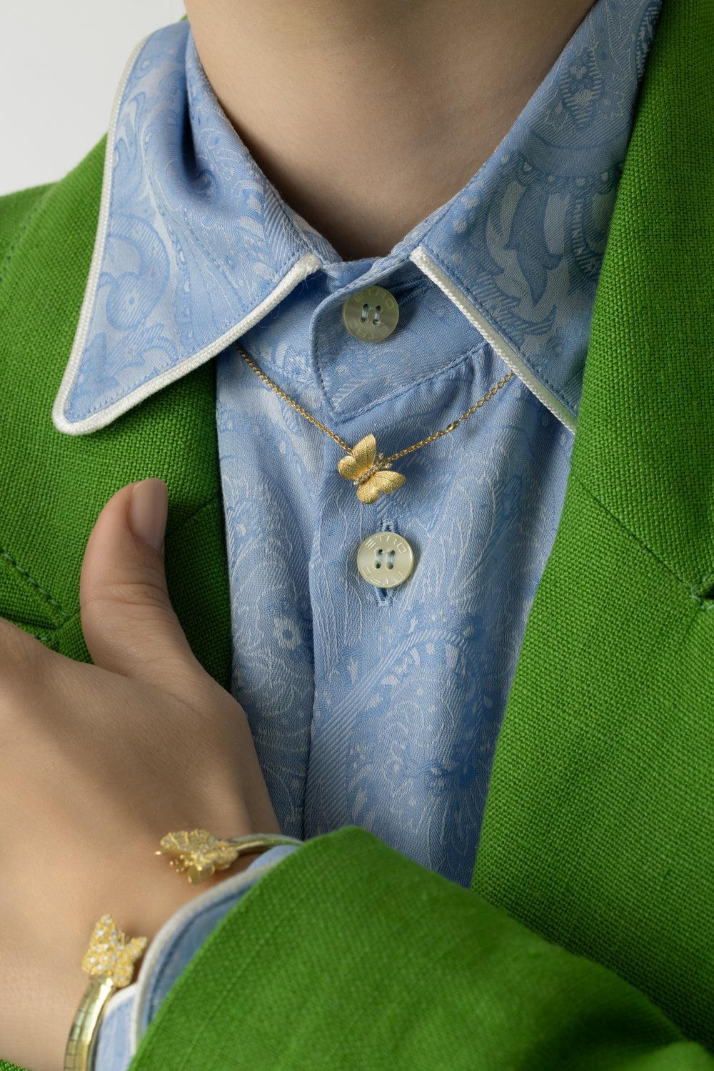 Small Textured Diamond Butterfly Necklace-YELLOW GOLD-JEWELRYFINE JEWELNECKLACE O-TANYA FARAH