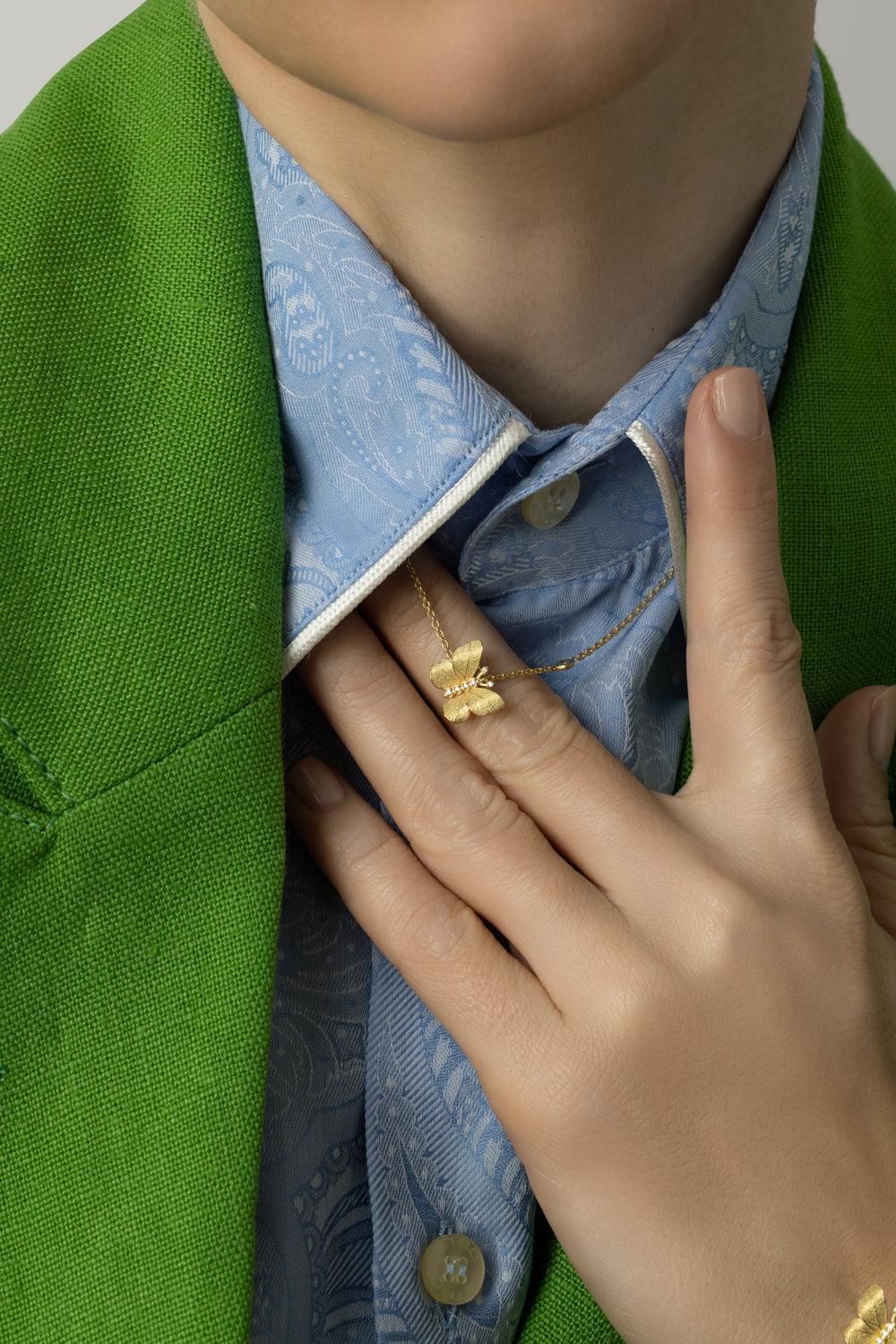 Small Textured Diamond Butterfly Necklace-YELLOW GOLD-JEWELRYFINE JEWELNECKLACE O-TANYA FARAH