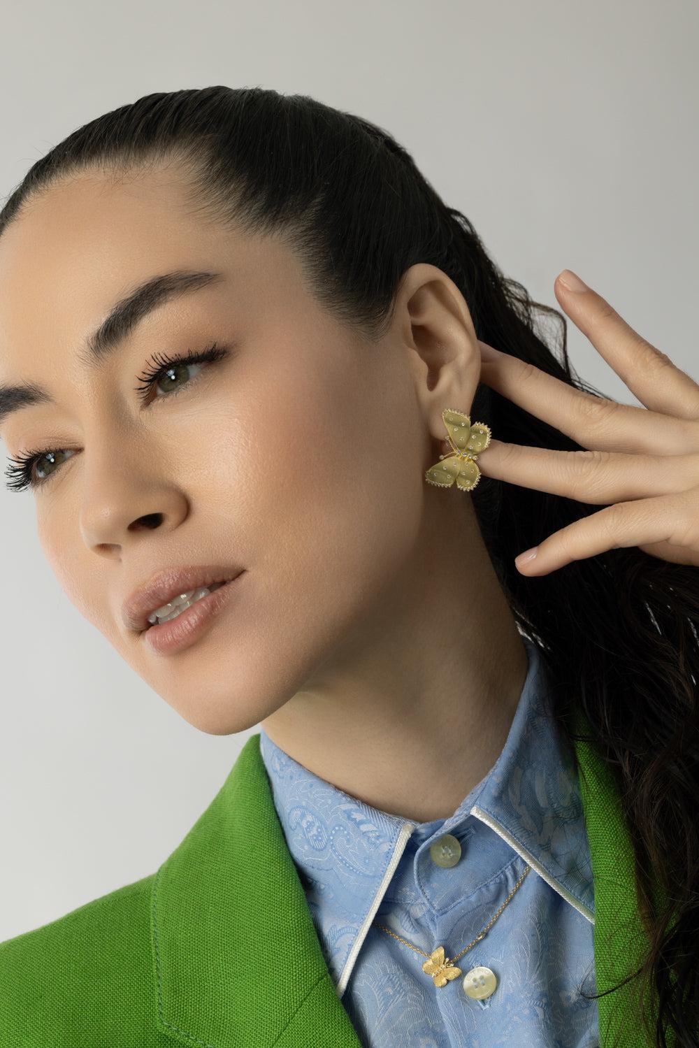Medium Scattered Butterfly Diamond Stud Earrings-YELLOW GOLD-JEWELRYFINE JEWELEARRING-TANYA FARAH