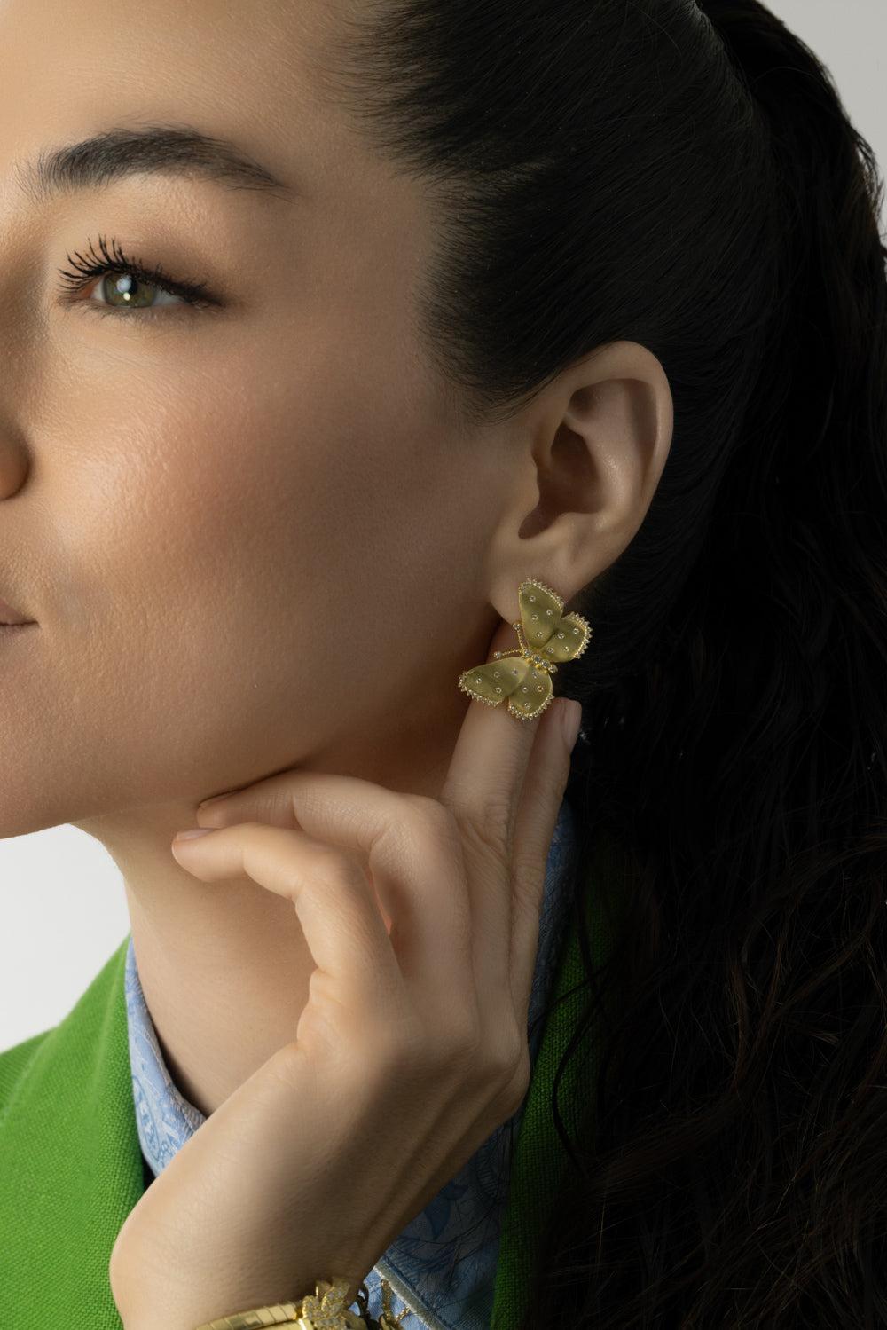 Medium Scattered Butterfly Diamond Stud Earrings-YELLOW GOLD-JEWELRYFINE JEWELEARRING-TANYA FARAH