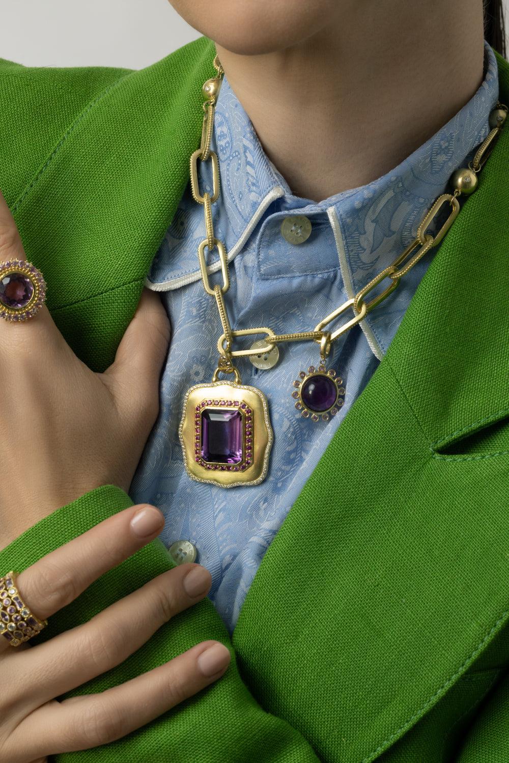 XL Modern Etruscan Scroll Amethyst Diamond Pendant-YELLOW GOLD-XL-JEWELRYFINE JEWELPENDANT-TANYA FARAH