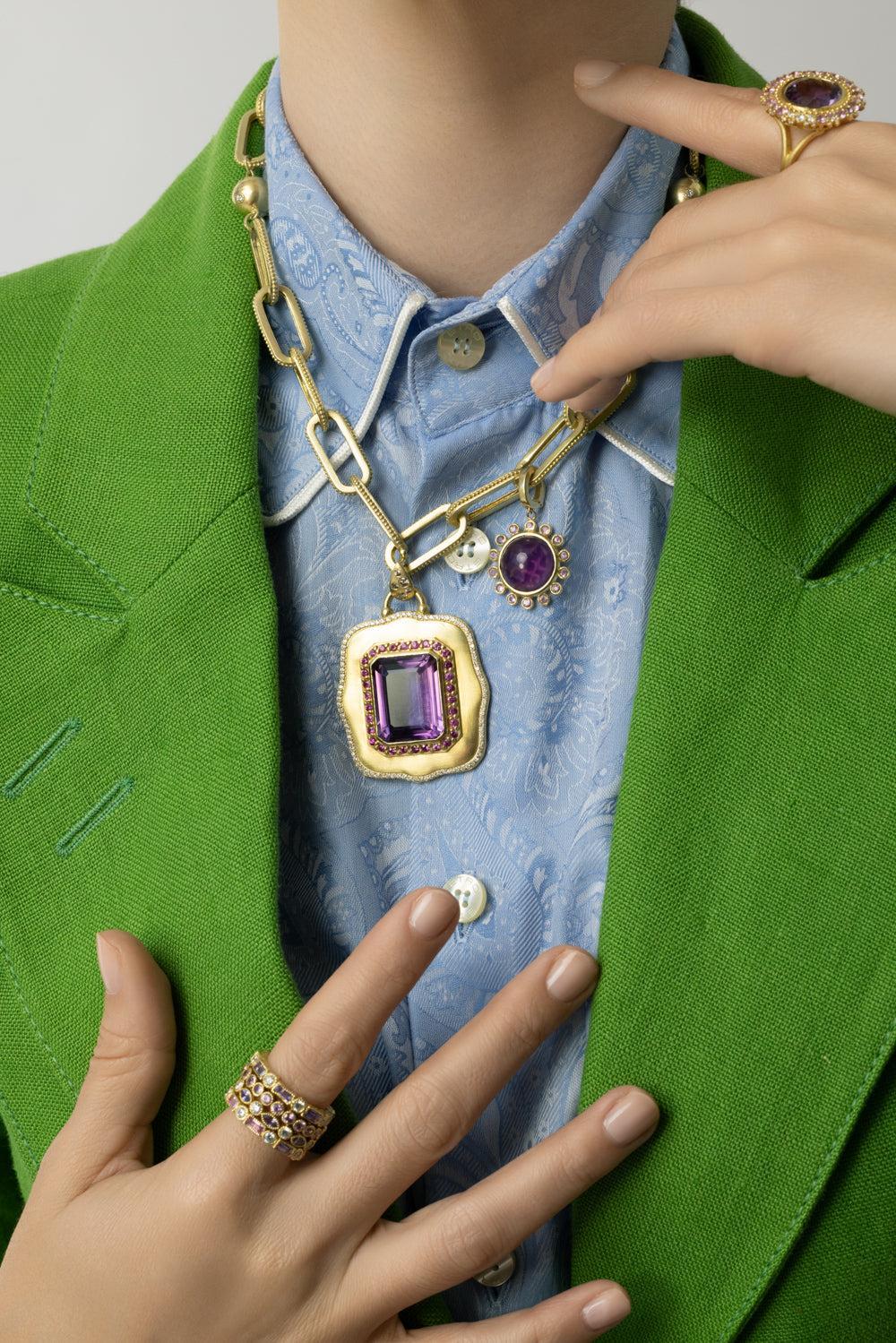 XL Modern Etruscan Scroll Amethyst Diamond Pendant-YELLOW GOLD-XL-JEWELRYFINE JEWELPENDANT-TANYA FARAH