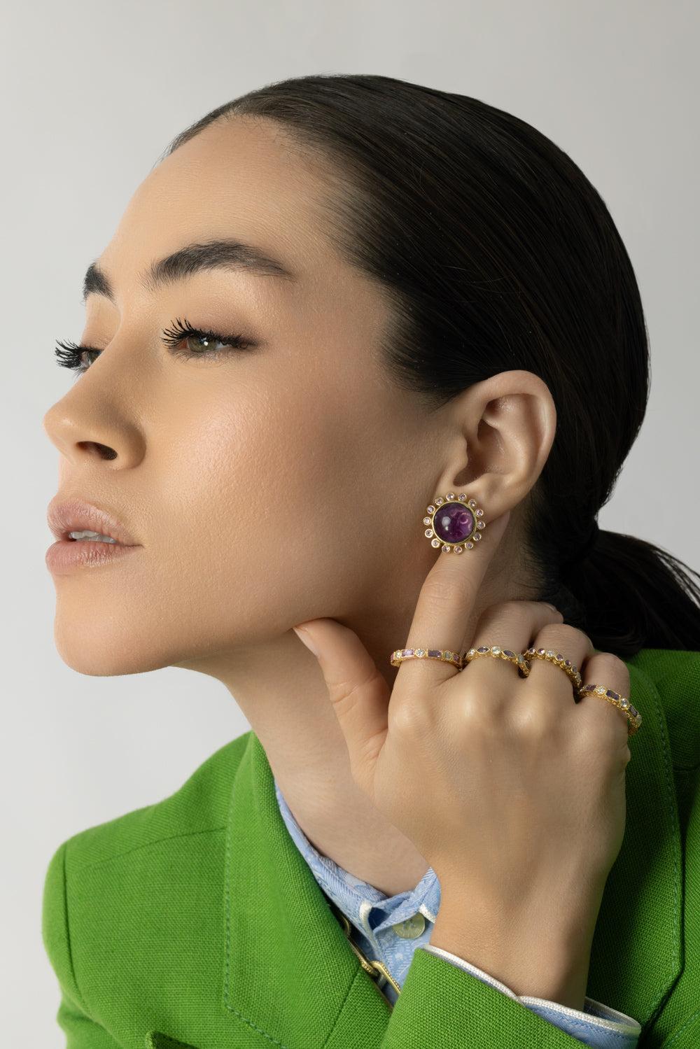 Modern Etruscan Purple Sapphire Diamond Eternity Bezel Stack Ring-YELLOW GOLD-7-JEWELRYFINE JEWELRING-TANYA FARAH