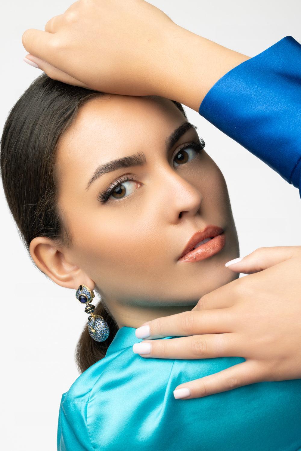 Limited Edition Blue Pneu Earrings-YELLOW GOLD-JEWELRYFINE JEWELEARRING-MARINA B