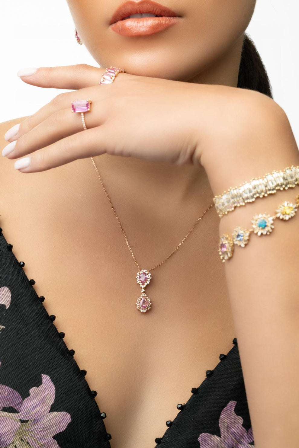 Dark Pink Sapphire Double Drop Necklace SUZANNE KALAN – Marissa