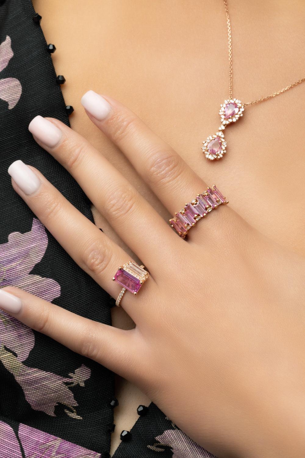 Pink Sapphire Diamond Triple Tower Ring | SUZANNE KALAN – Marissa