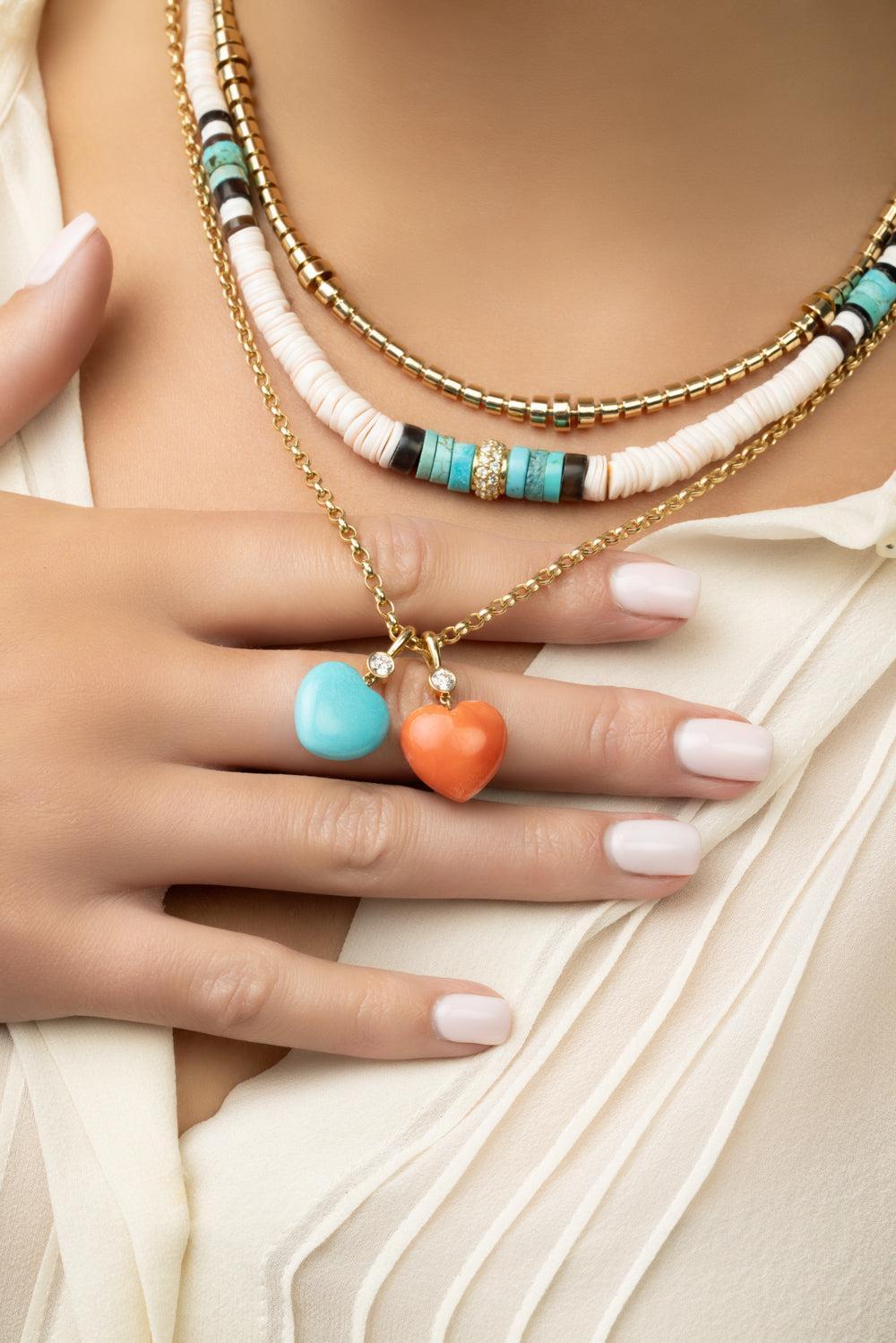 Pink Brown Heishi Bead Necklace-YELLOW GOLD-16-JEWELRYFINE JEWELNECKLACE O-JENNA BLAKE