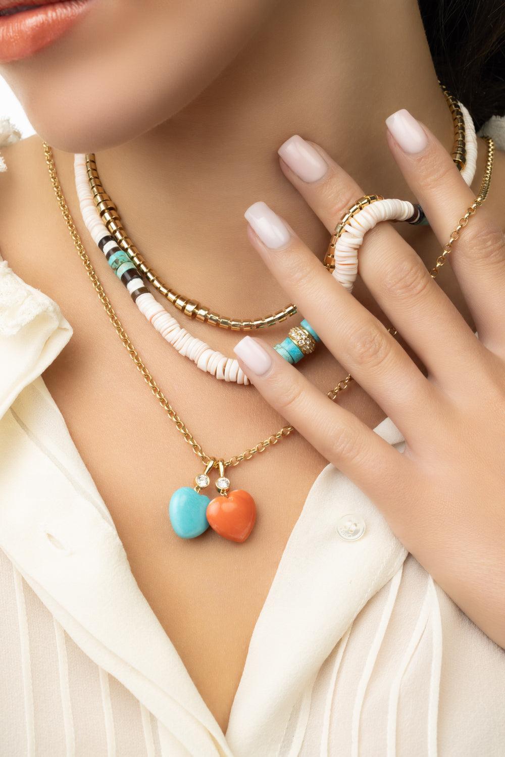 Pink Brown Heishi Bead Necklace-YELLOW GOLD-16-JEWELRYFINE JEWELNECKLACE O-JENNA BLAKE