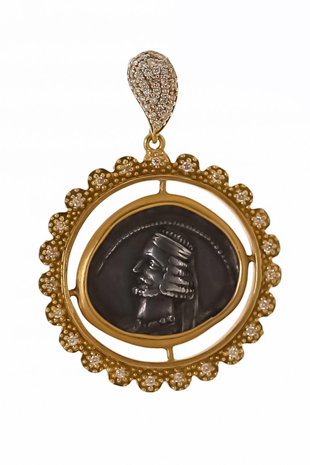 Diamond Antiquity Scallop Coin Pendant-YELLOW GOLD-JEWELRYFINE JEWELPENDANT-COOMI