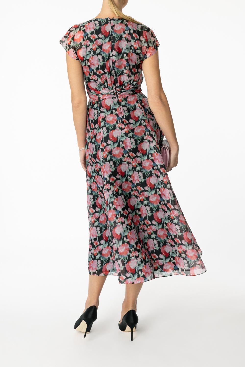 Cap Sleeve Midi Dress-PNK MULT-4-CLOTHINGDRESSCASUAL-CAROLINA HERRERA