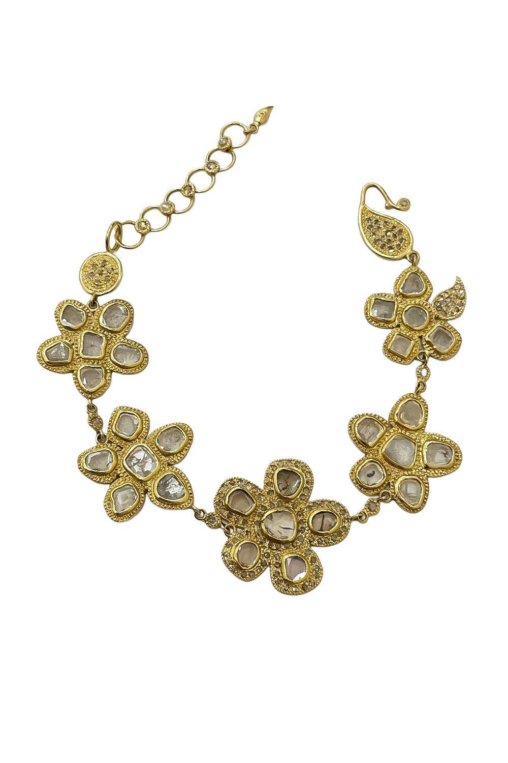 Brown White Diamond Flower Bracelet-YELLOW GOLD-JEWELRYFINE JEWELBRACELET O-COOMI