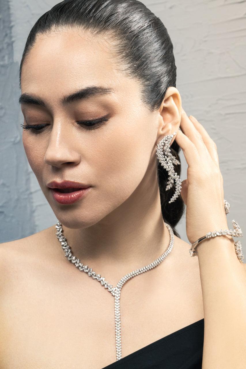Diamond Marquise Round Y Couture Drop Earrings-WHITE GOLD-JEWELRYFINE JEWELEARRING-YEPREM