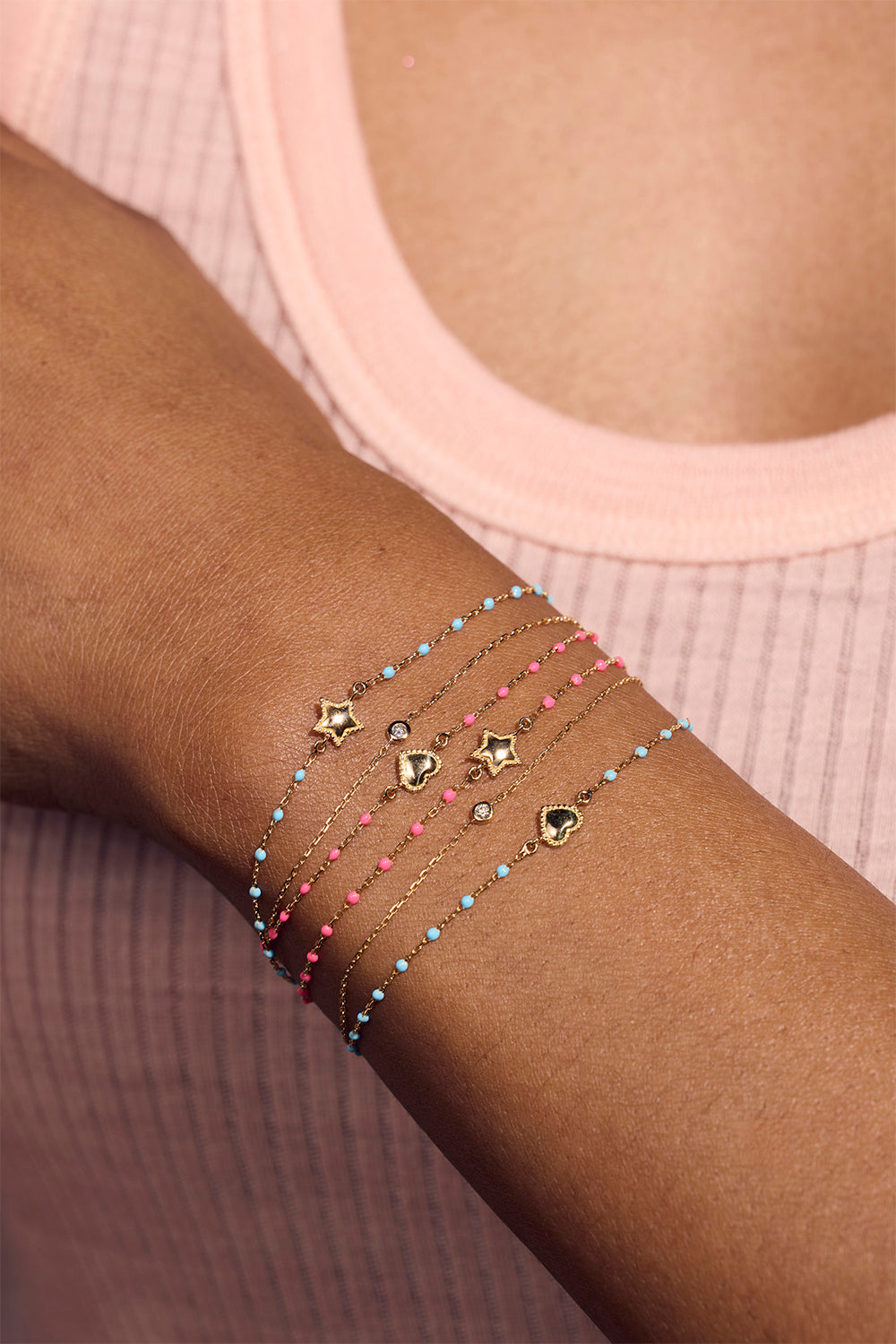 Turquoise Mini Gigi Lucky Heart Bracelet - Yellow Gold