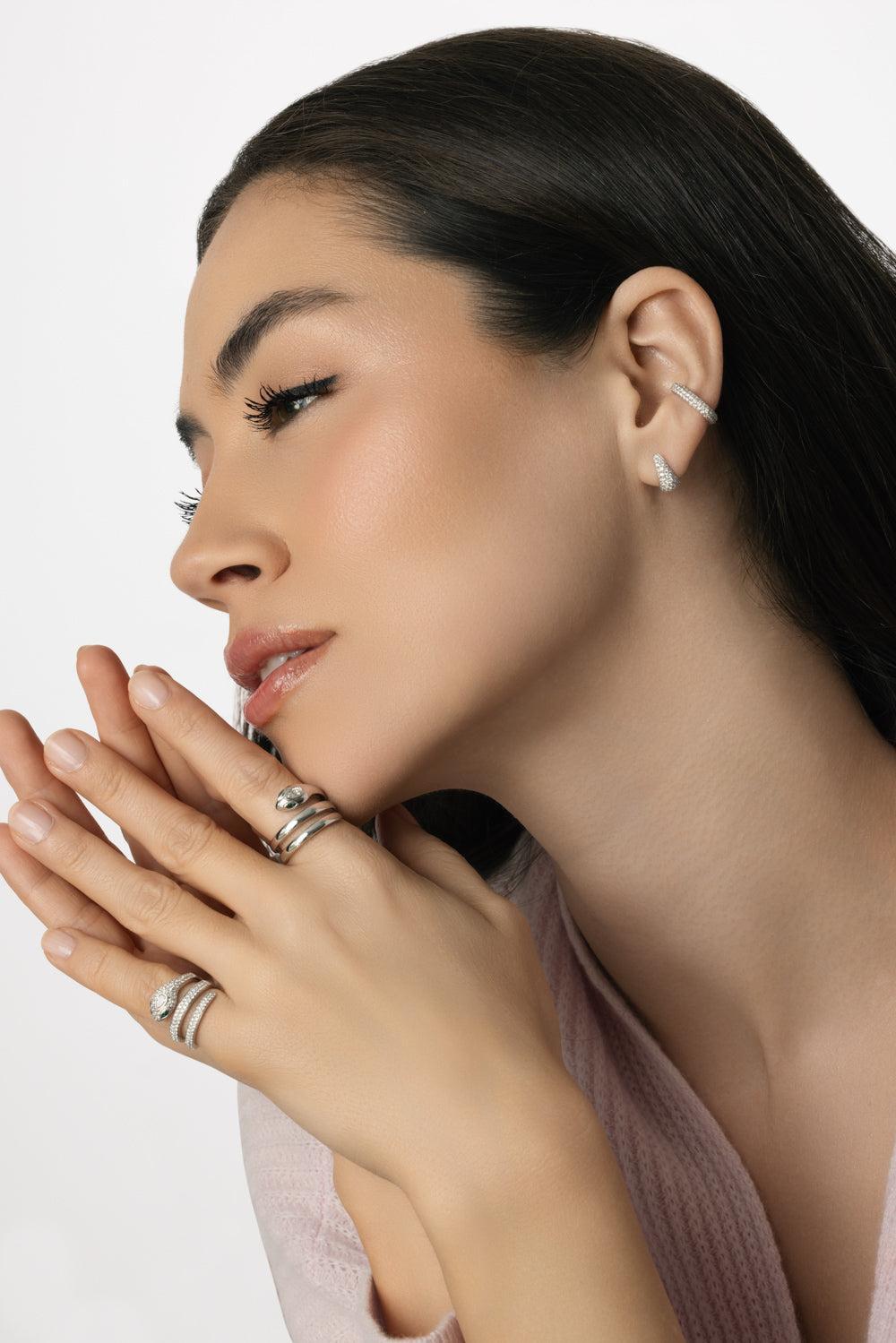 Diamond Heart Ear Cuff-WHITE GOLD-JEWELRYFINE JEWELEARRING-ANITA KO