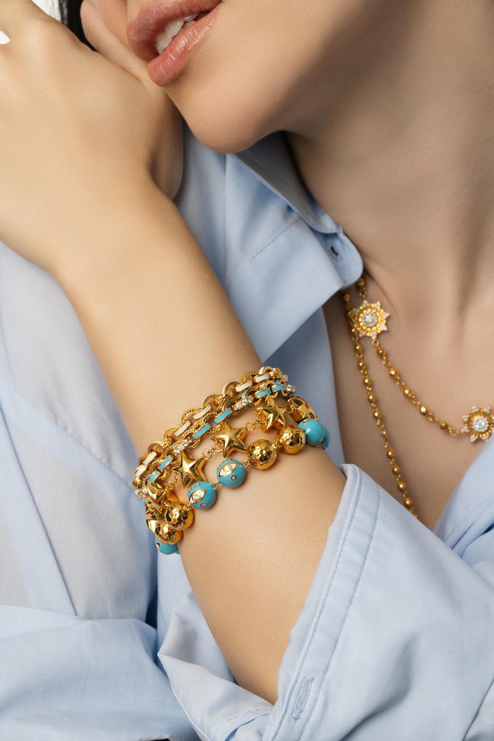 White Hammered Link Bracelet-YELLOW GOLD-7.25-JEWELRYFINE JEWELBRACELET O-BUDDHA MAMA