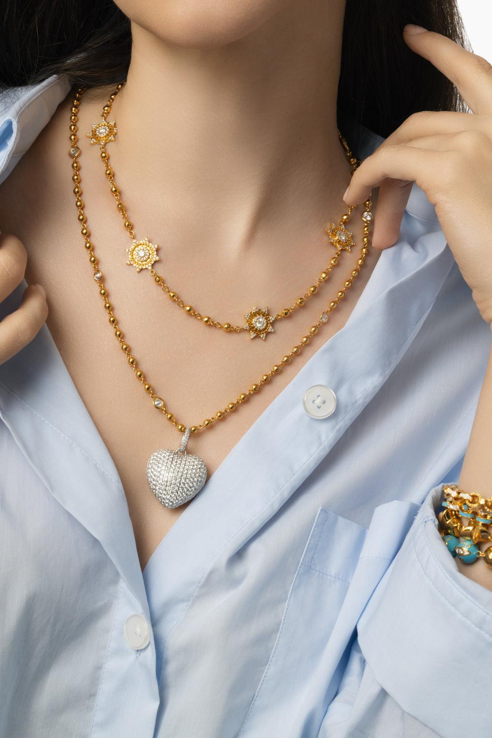 Double Sided Puffy Heart Pendant-WHITE GOLD-JEWELRYFINE JEWELPENDANT-BUDDHA MAMA