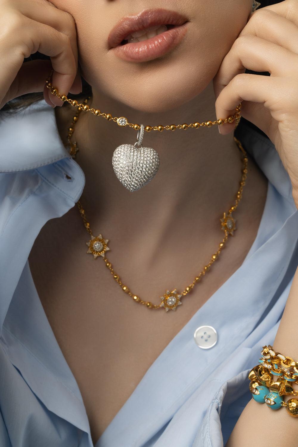 Double Sided Puffy Heart Pendant-WHITE GOLD-JEWELRYFINE JEWELPENDANT-BUDDHA MAMA