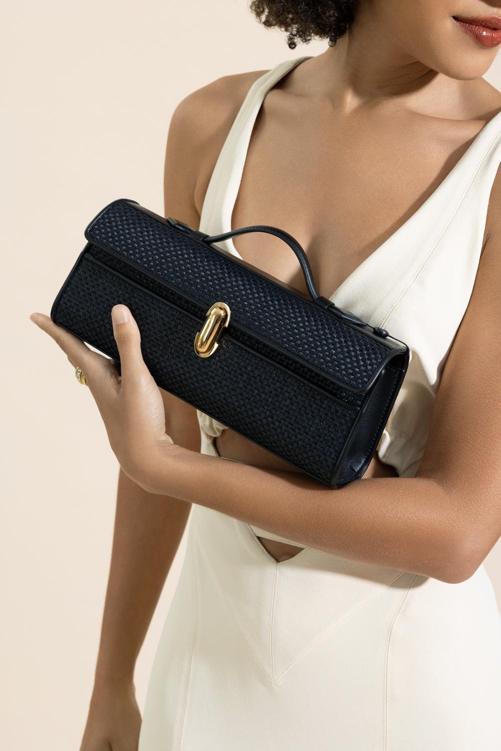 Slim Symmetry Pochette - Black Raffia-BLACK-O/S-HANDBAGTOP HANDLE-SAVETTE