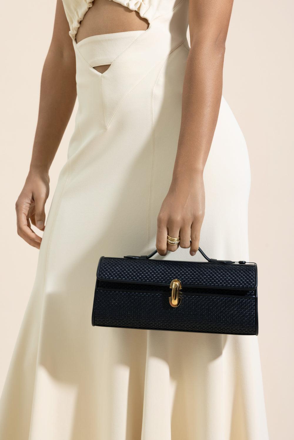 Slim Symmetry Pochette - Black Raffia-BLACK-O/S-HANDBAGTOP HANDLE-SAVETTE