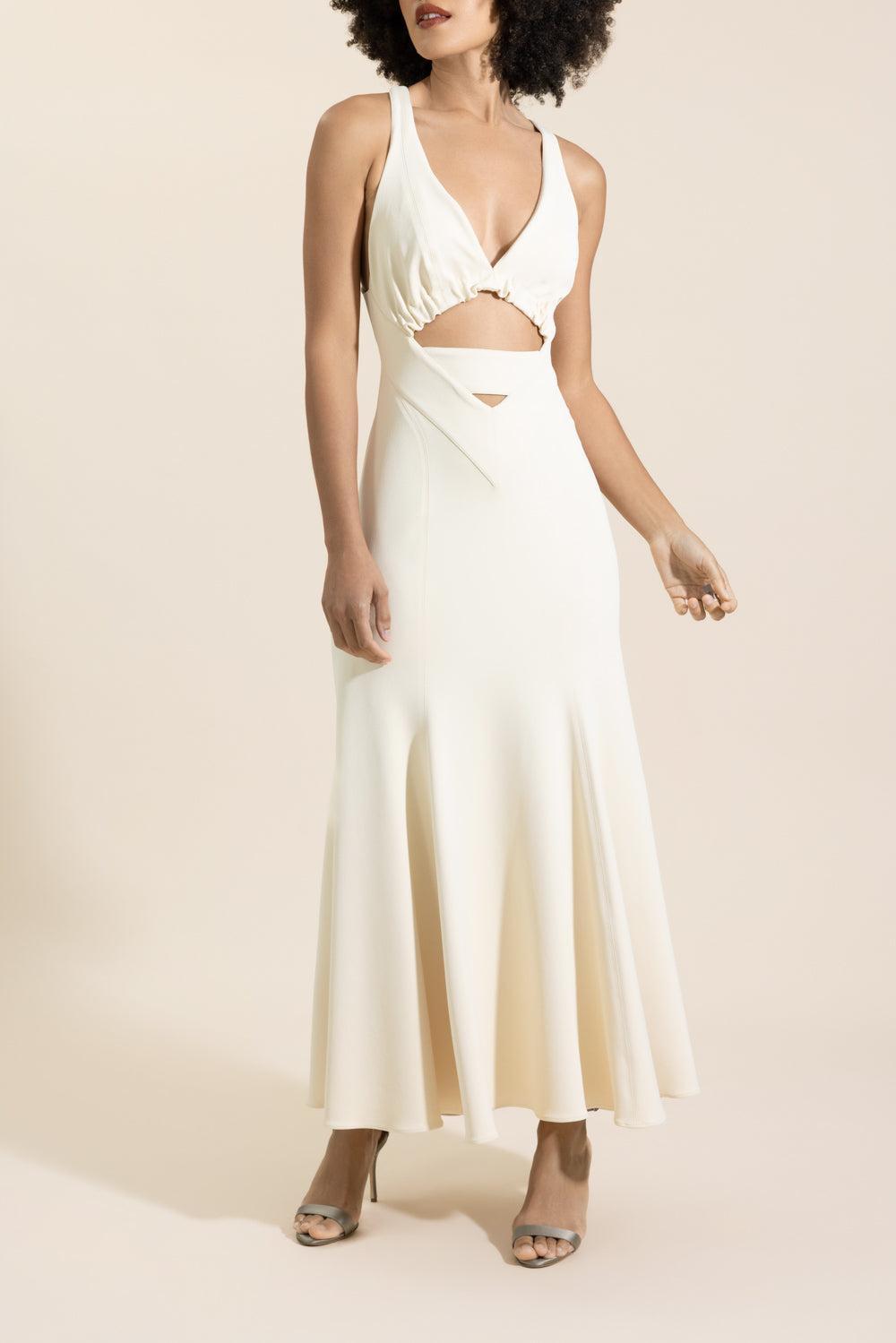 Cut Out Halter Dress-CREAM-34-CLOTHINGDRESSCOCKTAIL-RABANNE