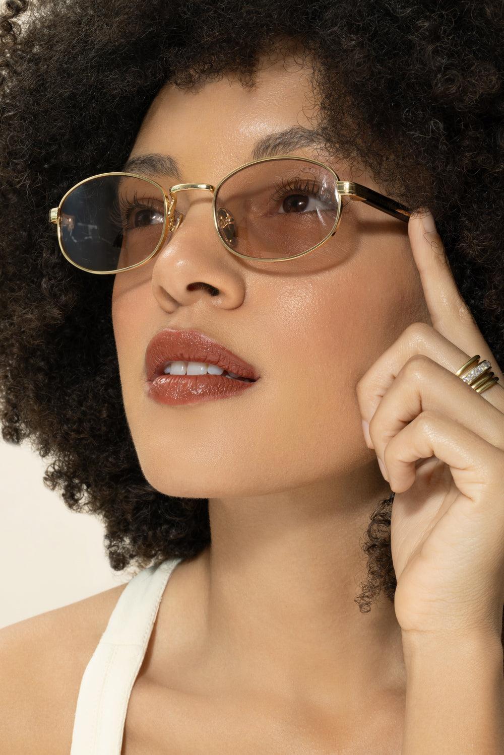 Oval Small Frame Sunglasses-GOLD-ACCESSORIESUNGLASSES-PRADA