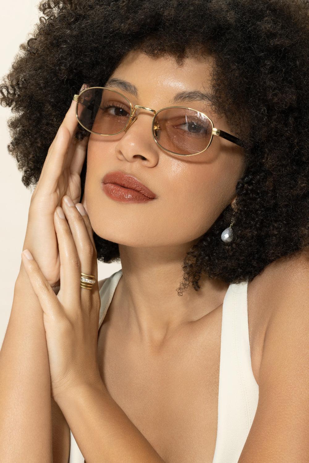 Oval Small Frame Sunglasses-GOLD-ACCESSORIESUNGLASSES-PRADA
