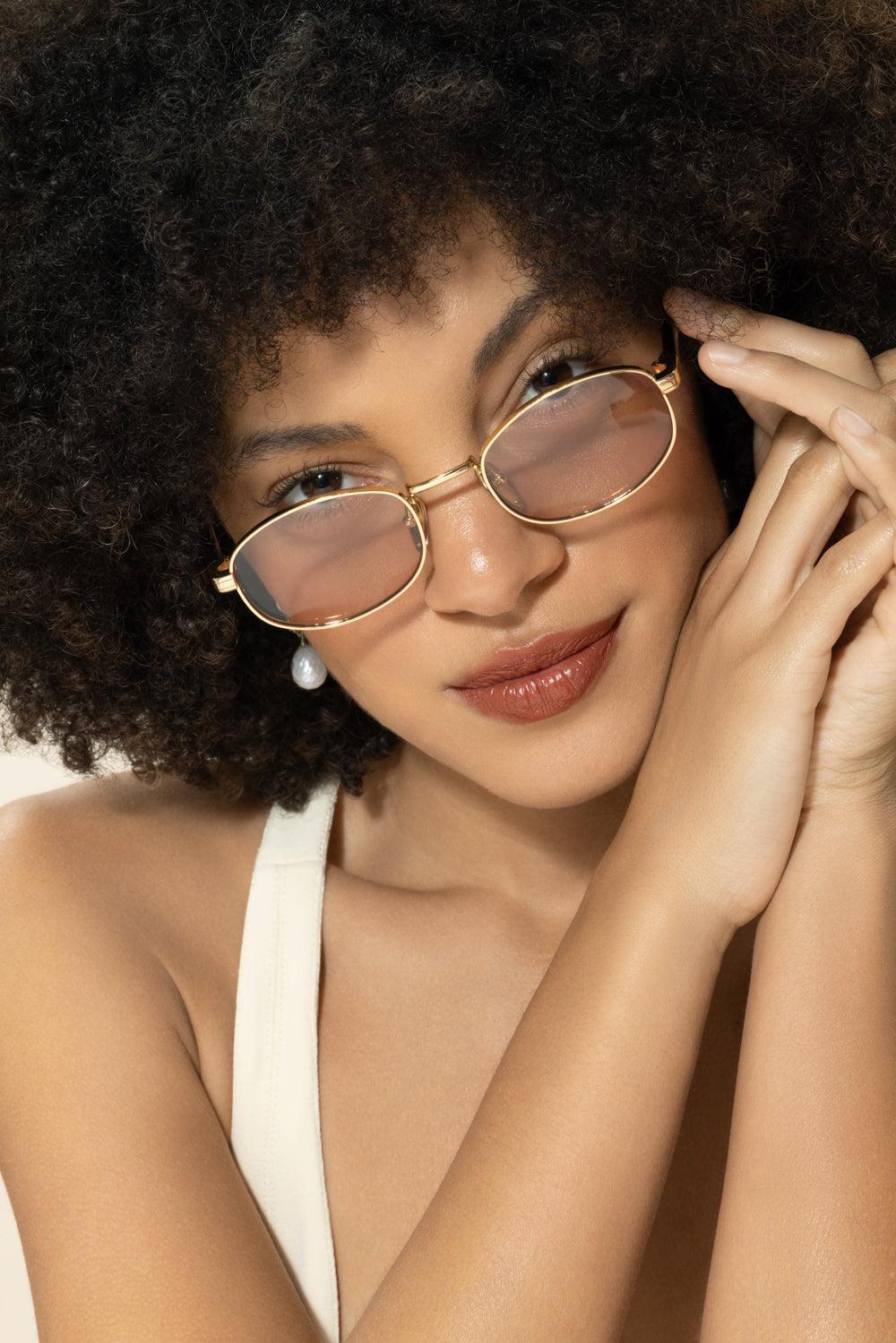 Oval Small Frame Sunglasses-GOLD-ACCESSORIESUNGLASSES-PRADA