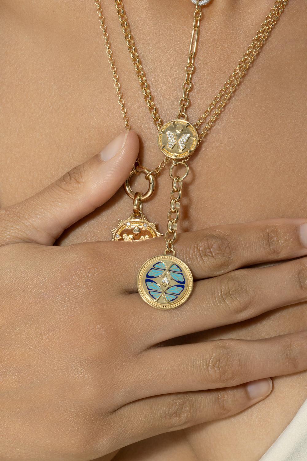 Reverie - Ceramic Butterfly Medium Mixed Belcher Extension Necklace-YELLOW GOLD-JEWELRYFINE JEWELNECKLACE O-FOUNDRAE