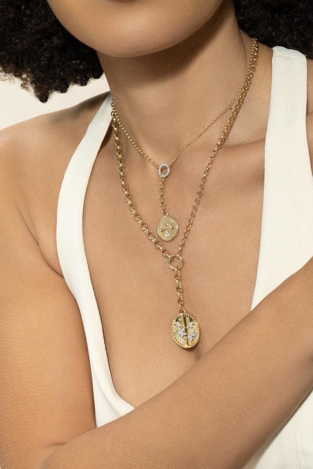 Dream - Small Mixed Belcher Extension Chain Necklace-YELLOW GOLD-JEWELRYFINE JEWELNECKLACE O-FOUNDRAE