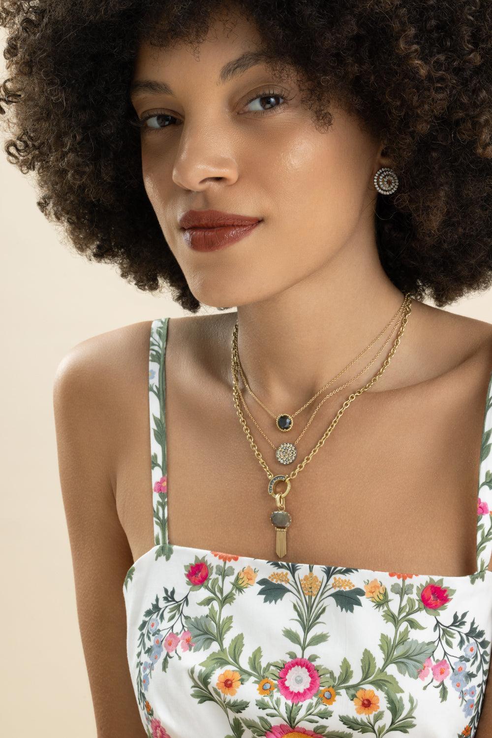 Black Diamond Pendant Chain Necklace-YELLOW GOLD-JEWELRYFINE JEWELNECKLACE O-SYLVA & CIE